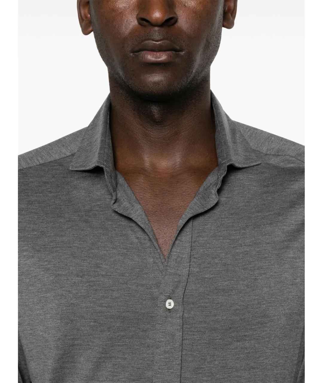 BRUNELLO CUCINELLI Антрацитовая хлопковая классическая рубашка, фото 5