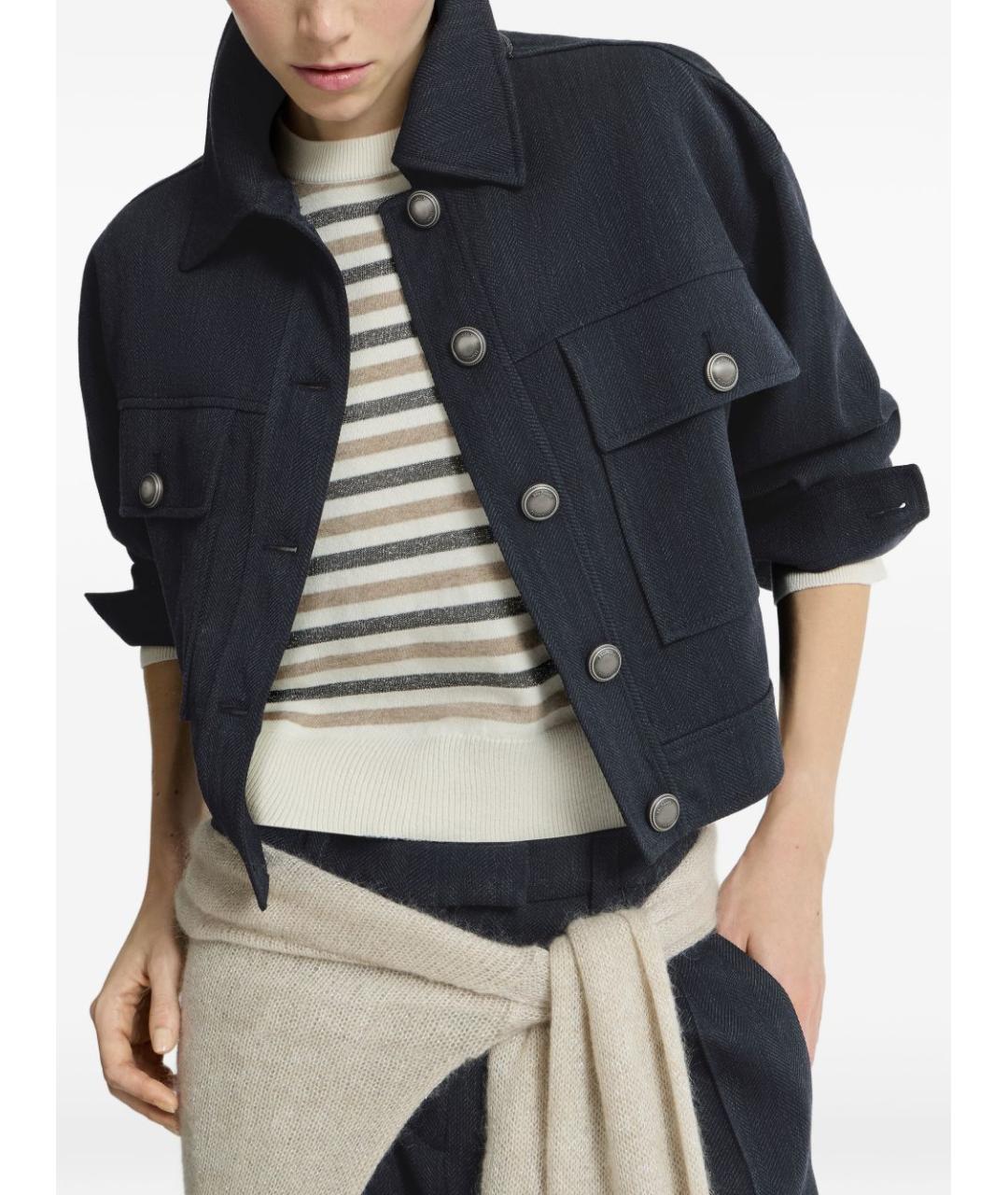 BRUNELLO CUCINELLI Темно-синяя шерстяная куртка, фото 6