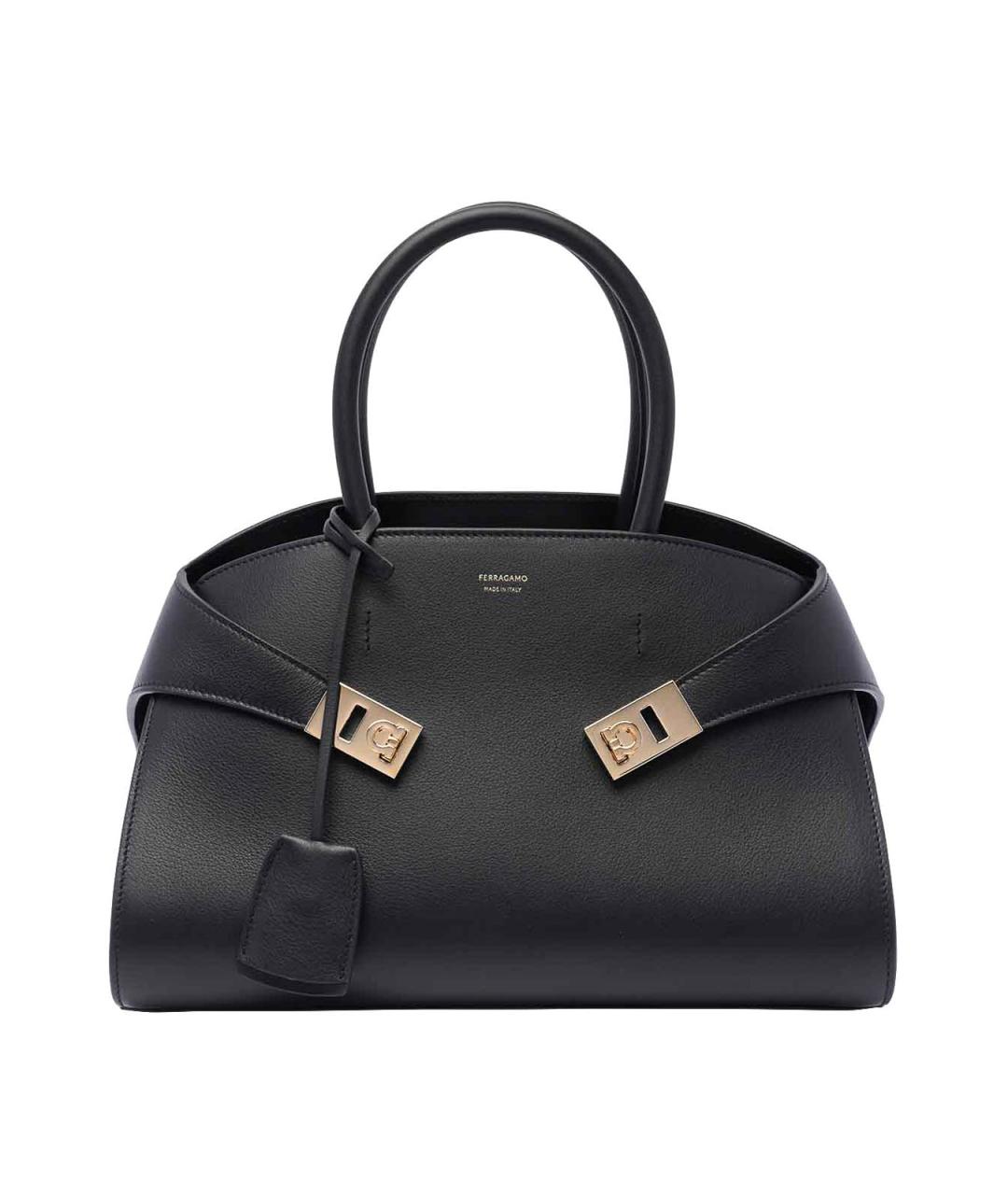 FERRAGAMO Черная кожаная сумка тоут, фото 1