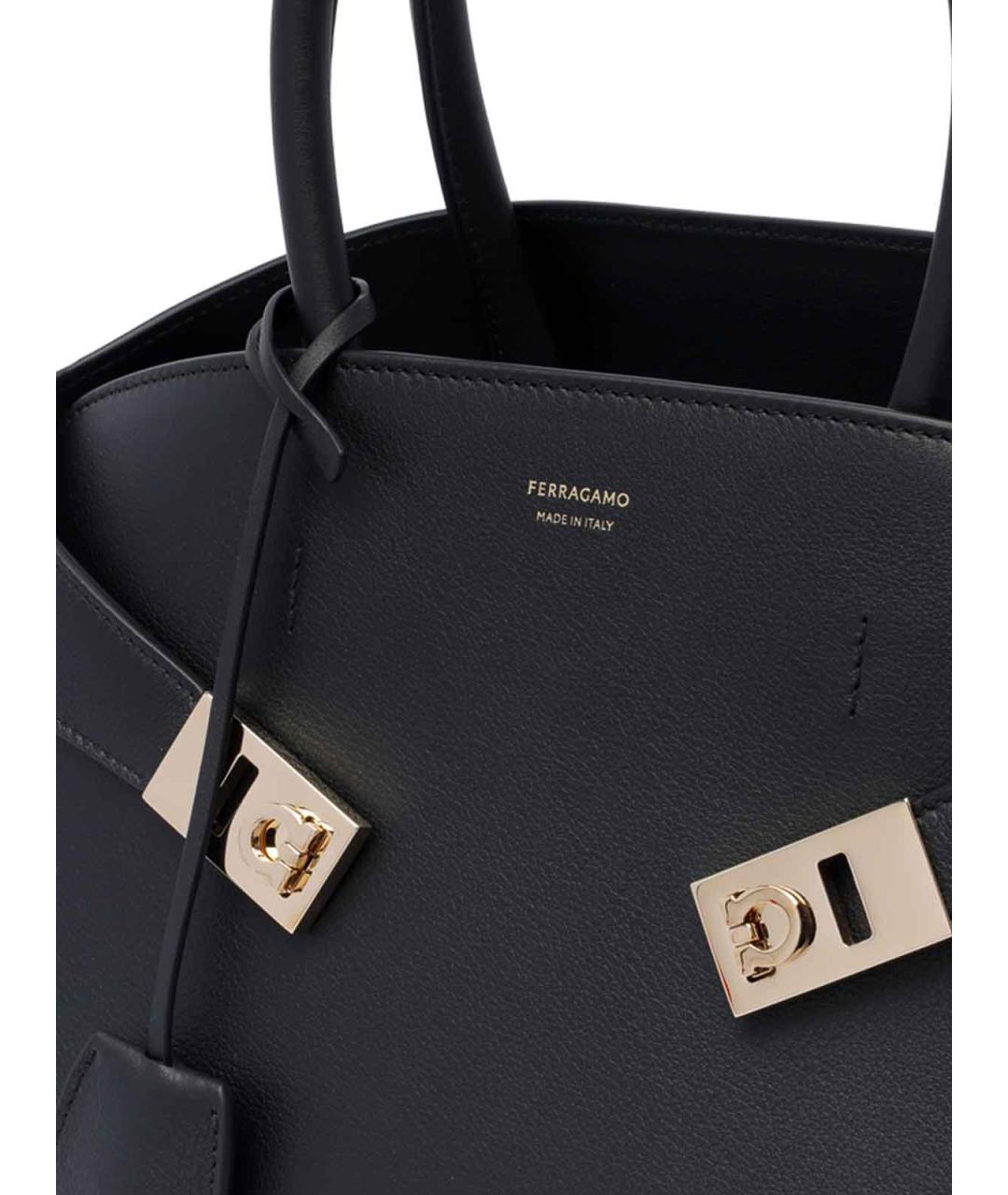 FERRAGAMO Черная кожаная сумка тоут, фото 4