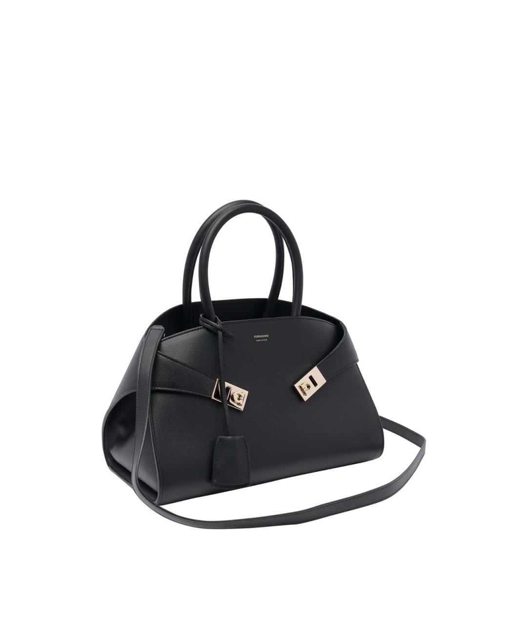 FERRAGAMO Черная кожаная сумка тоут, фото 2