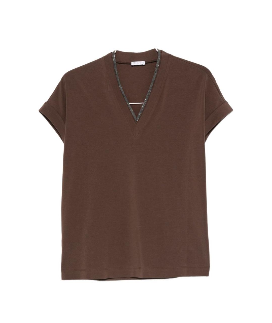 BRUNELLO CUCINELLI Коричневая хлопковая футболка, фото 1