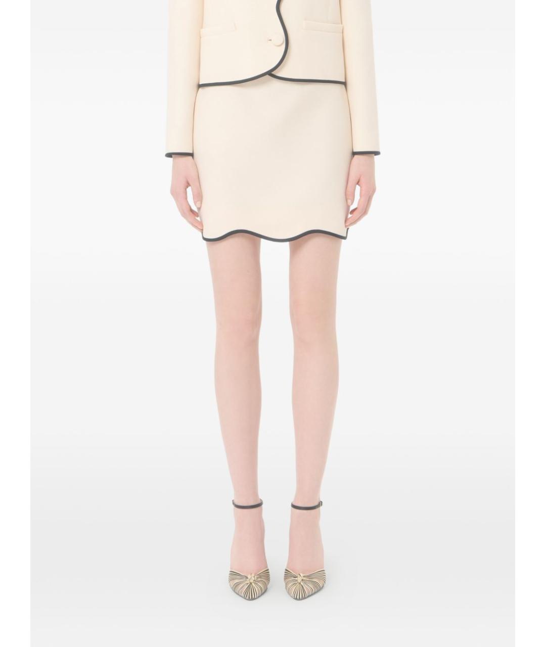 VALENTINO Бежевая шерстяная юбка мини, фото 2