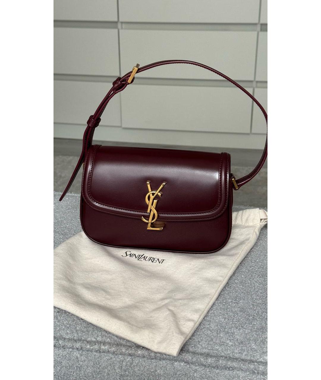 SAINT LAURENT Бордовая кожаная сумка с короткими ручками, фото 5