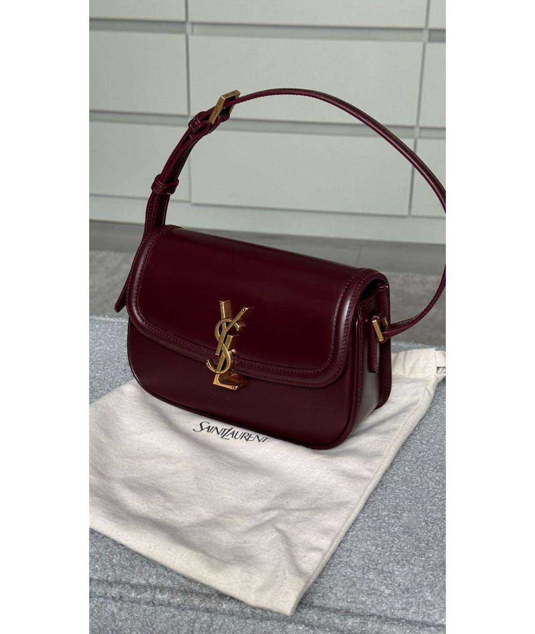 SAINT LAURENT Бордовая кожаная сумка с короткими ручками, фото 2