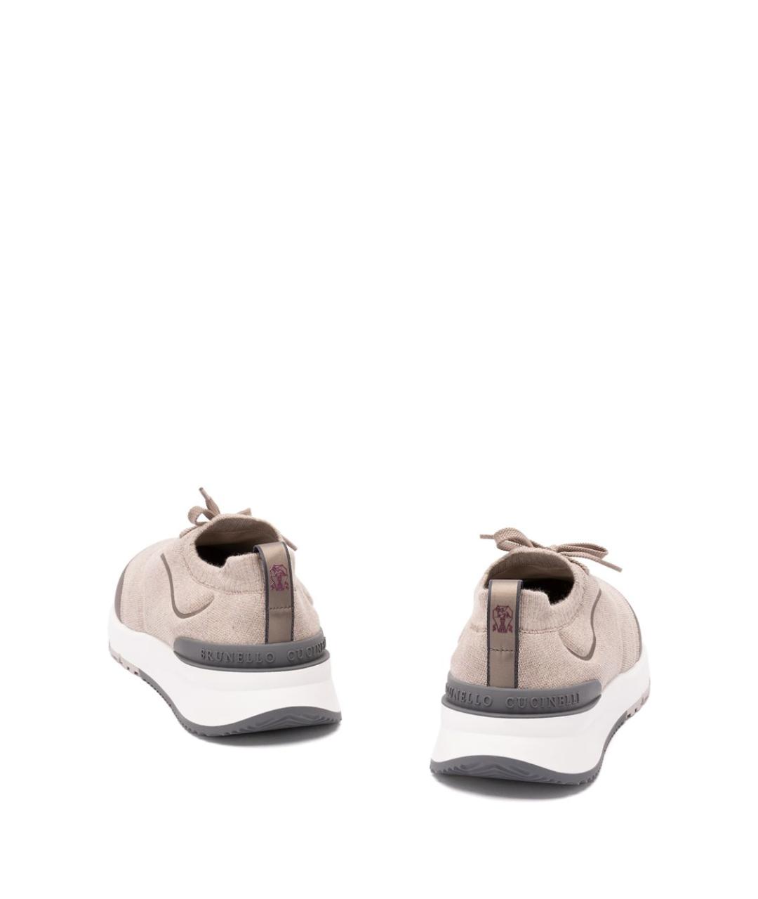 BRUNELLO CUCINELLI Бежевые текстильные низкие кроссовки / кеды, фото 5