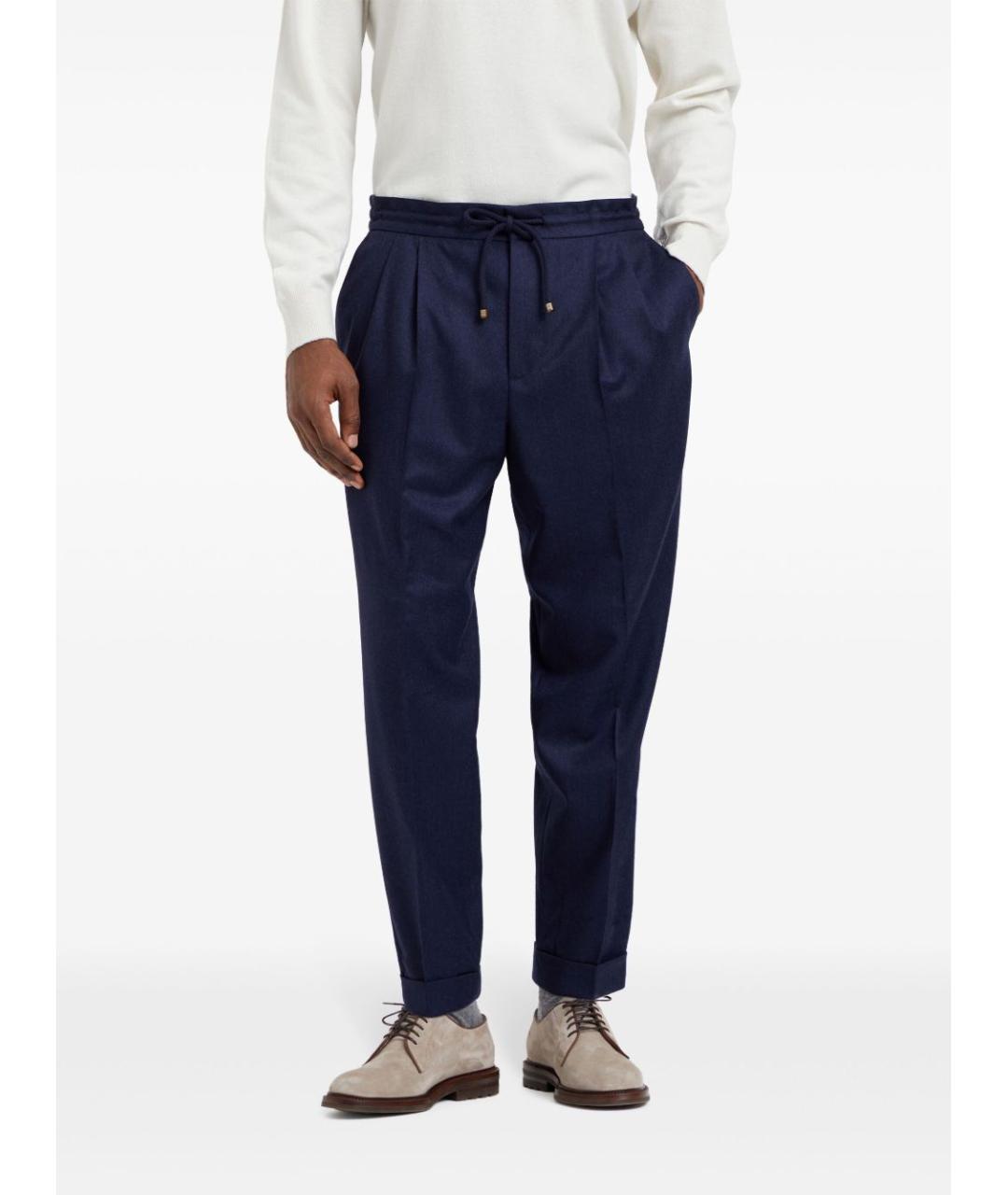 BRUNELLO CUCINELLI Синие шерстяные повседневные брюки, фото 6