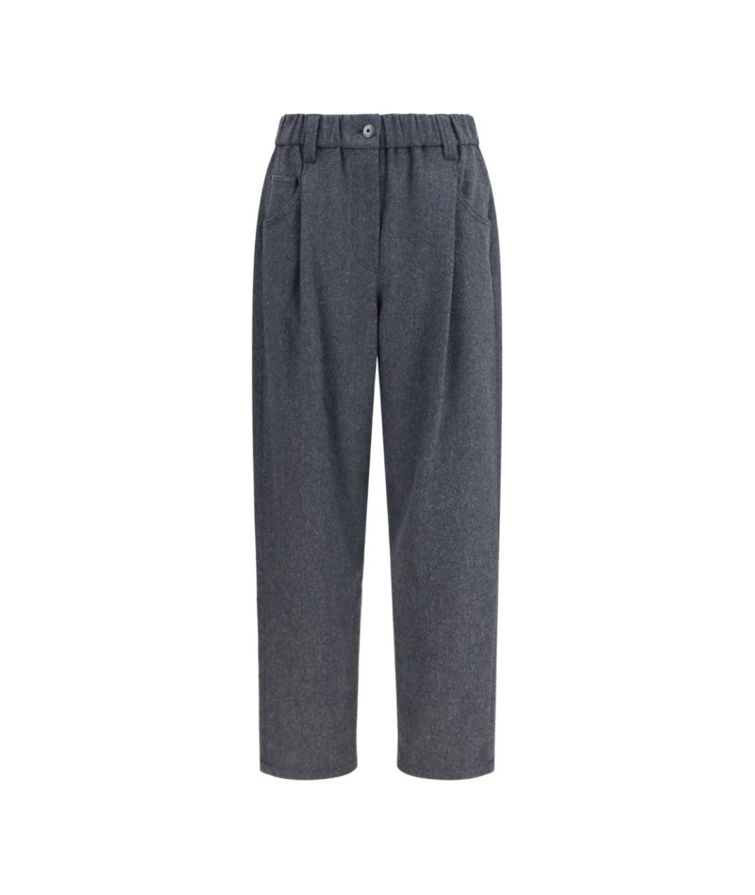 BRUNELLO CUCINELLI Антрацитовые шерстяные прямые брюки, фото 1