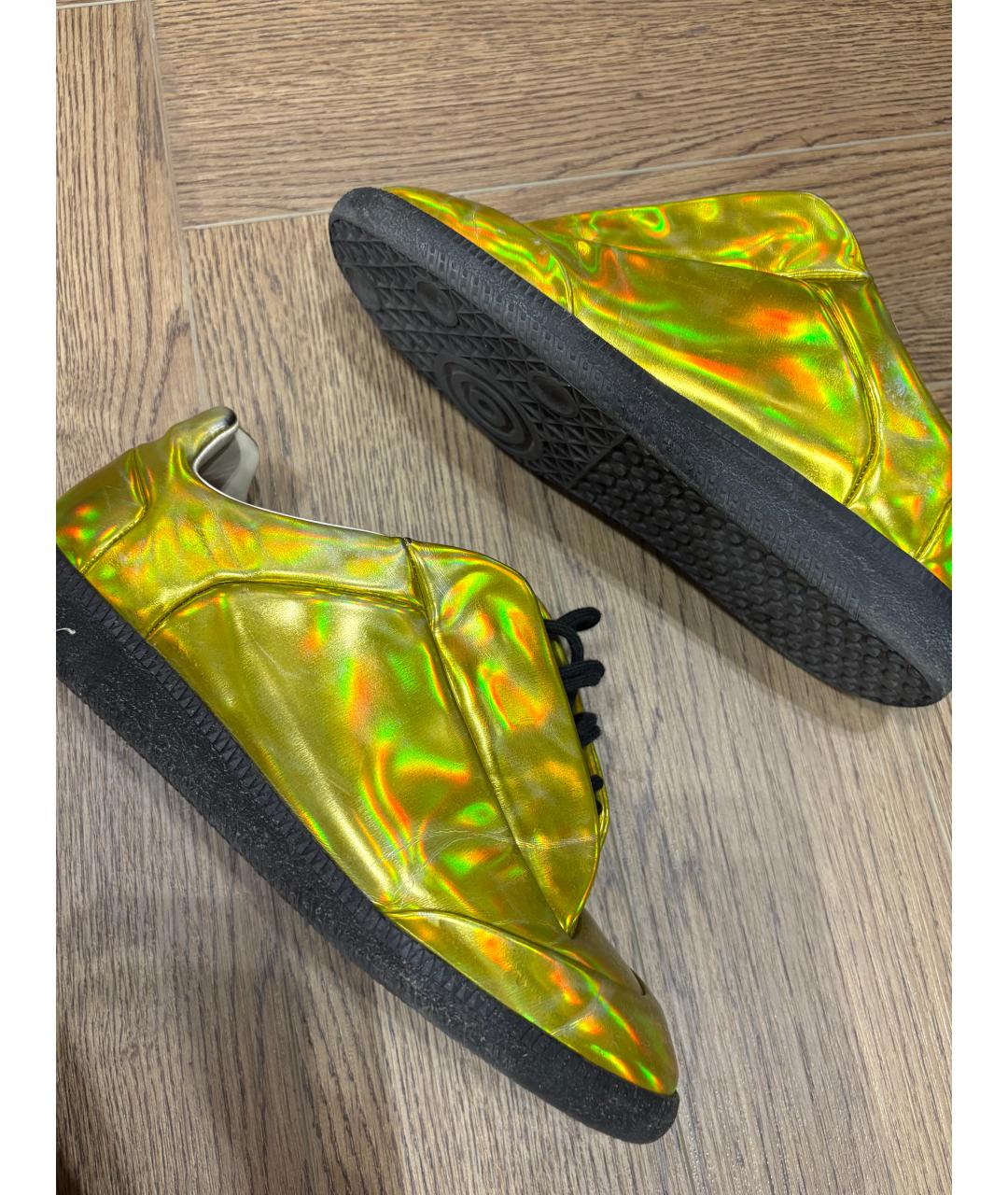 MAISON MARGIELA Золотые кожаные низкие кроссовки / кеды, фото 7