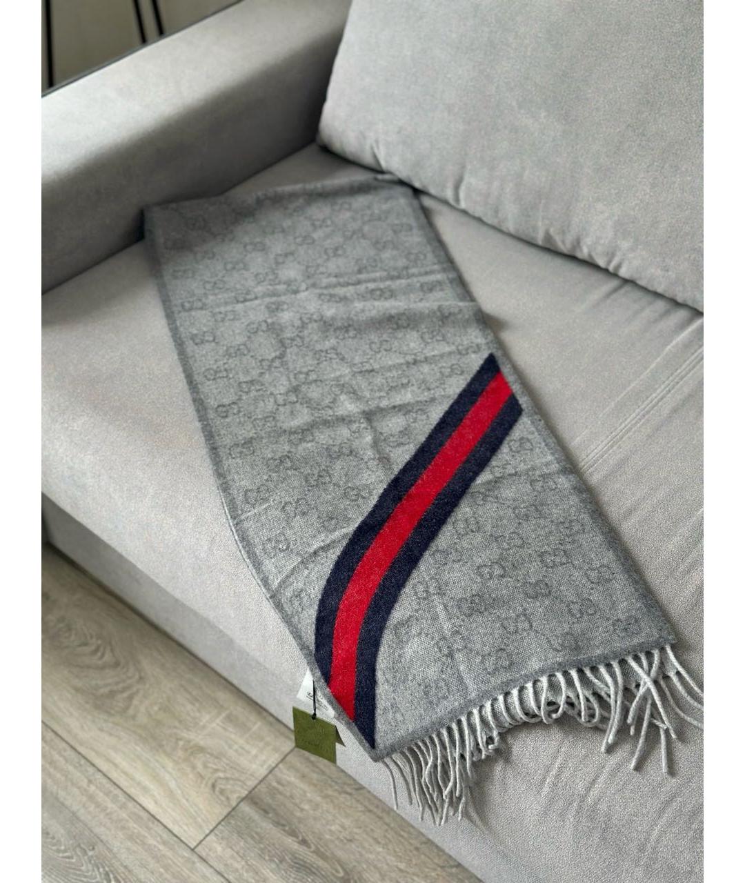 GUCCI Антрацитовый шерстяной шарф, фото 3