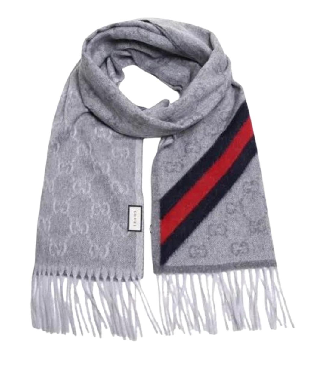 GUCCI Антрацитовый шерстяной шарф, фото 1