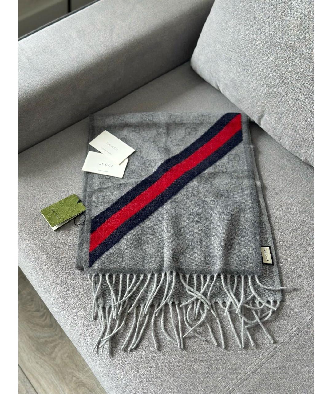 GUCCI Антрацитовый шерстяной шарф, фото 2