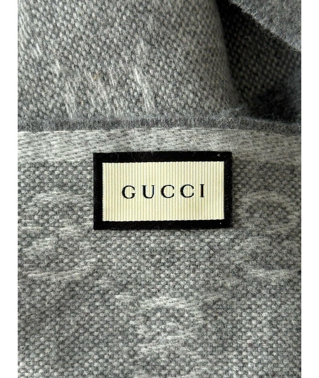 GUCCI Антрацитовый шерстяной шарф, фото 6