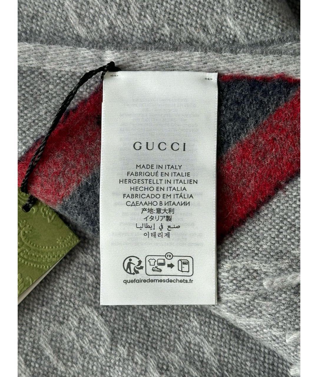 GUCCI Антрацитовый шерстяной шарф, фото 5