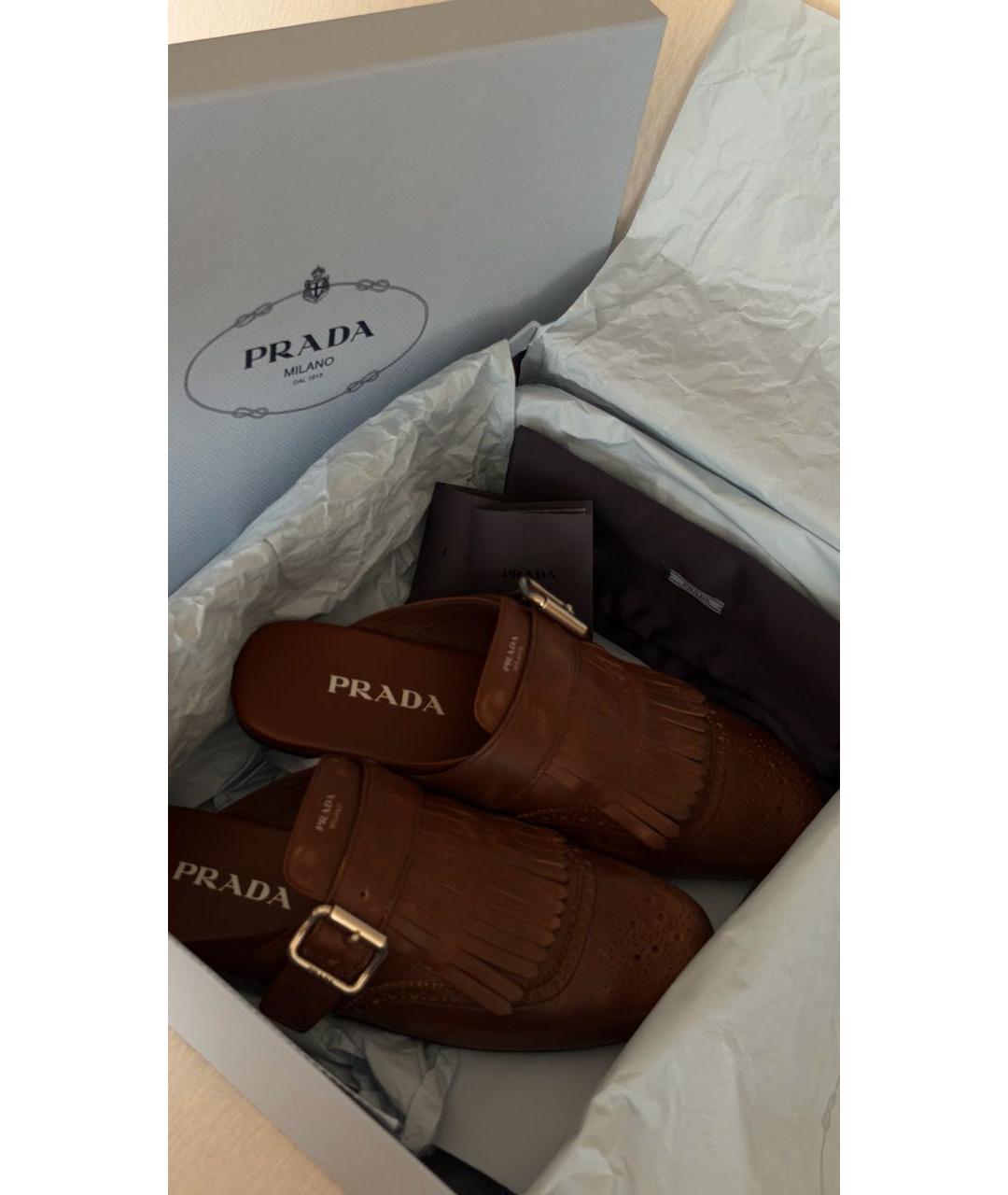 PRADA Коричневые кожаные мюли, фото 7