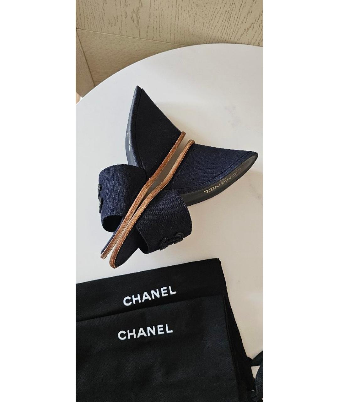 CHANEL Темно-синие текстильные мюли, фото 6