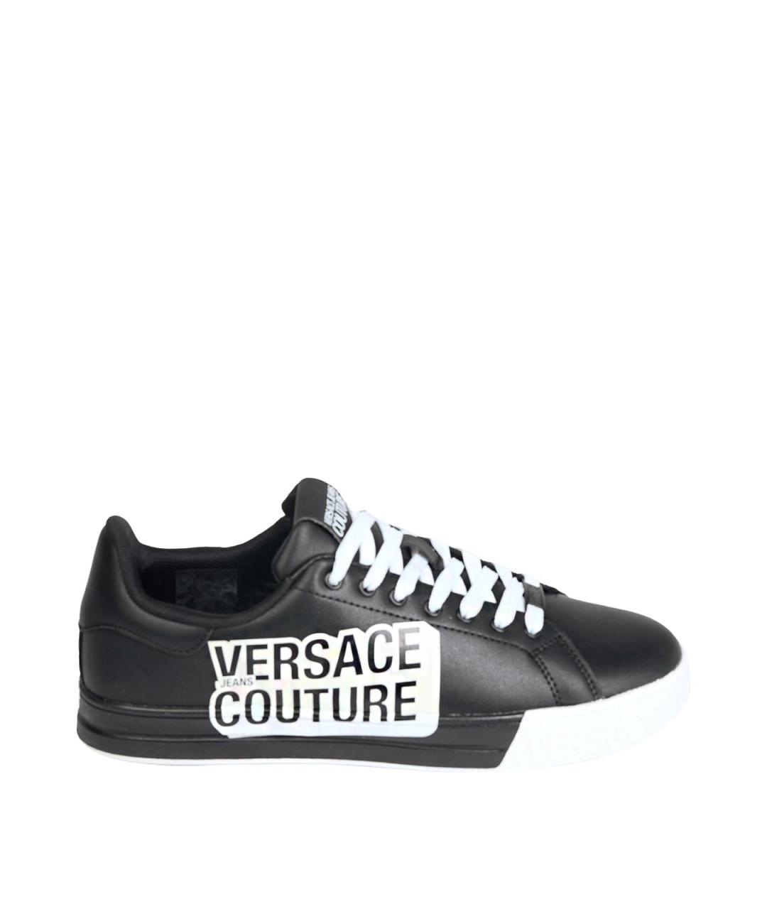 VERSACE JEANS COUTURE Черные кожаные низкие кроссовки / кеды, фото 1