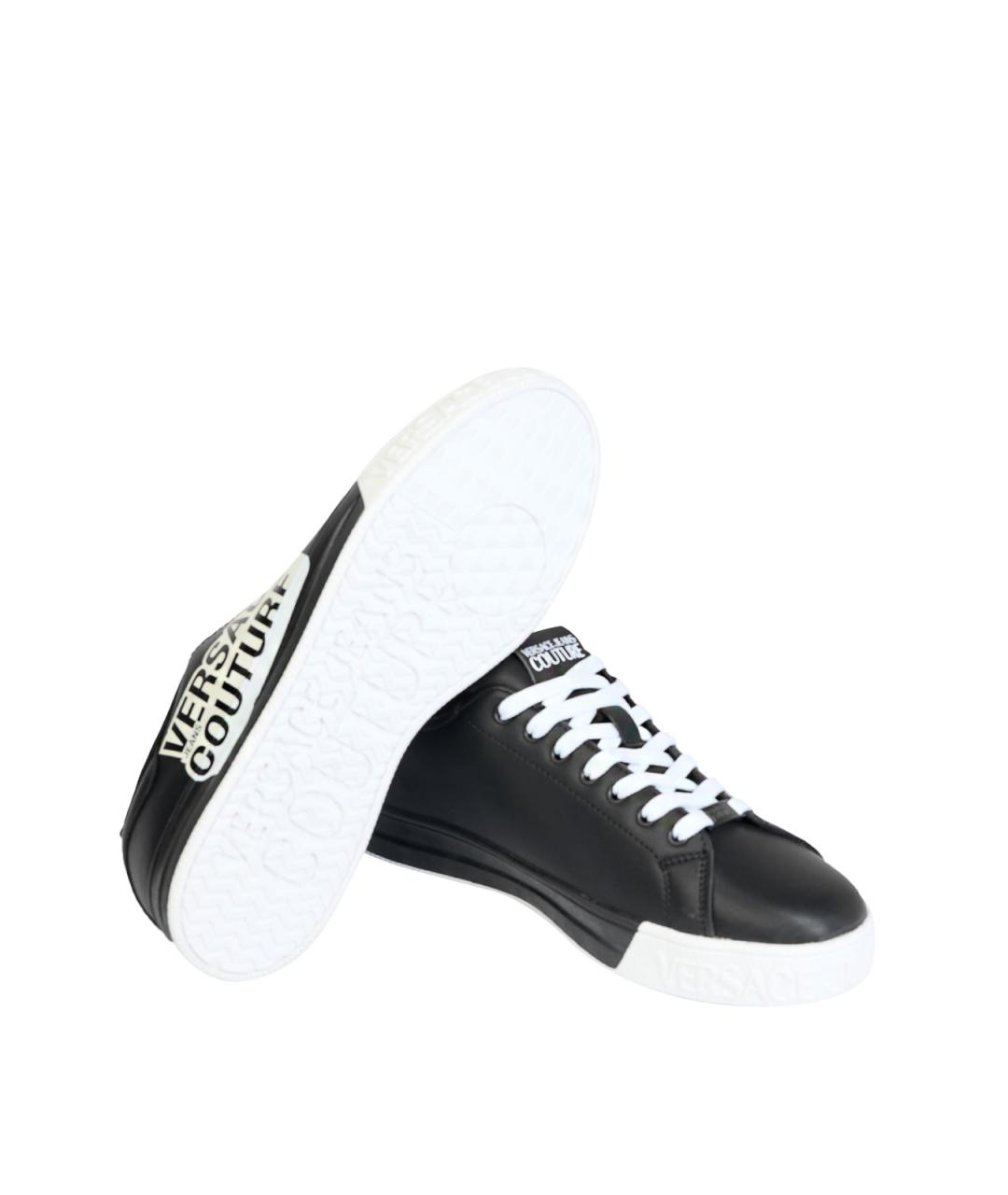 VERSACE JEANS COUTURE Черные кожаные низкие кроссовки / кеды, фото 4