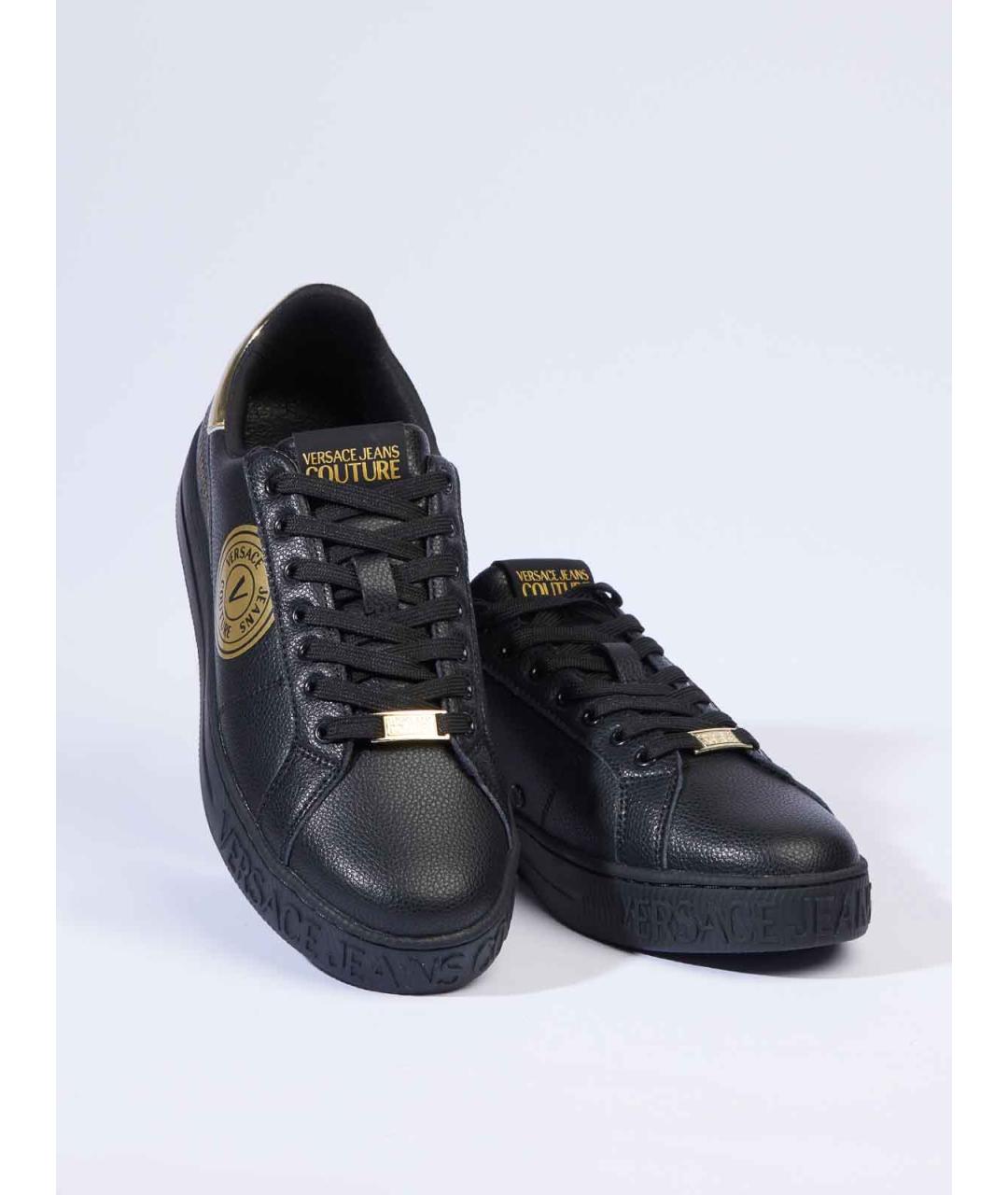 VERSACE JEANS COUTURE Черные кожаные низкие кроссовки / кеды, фото 4