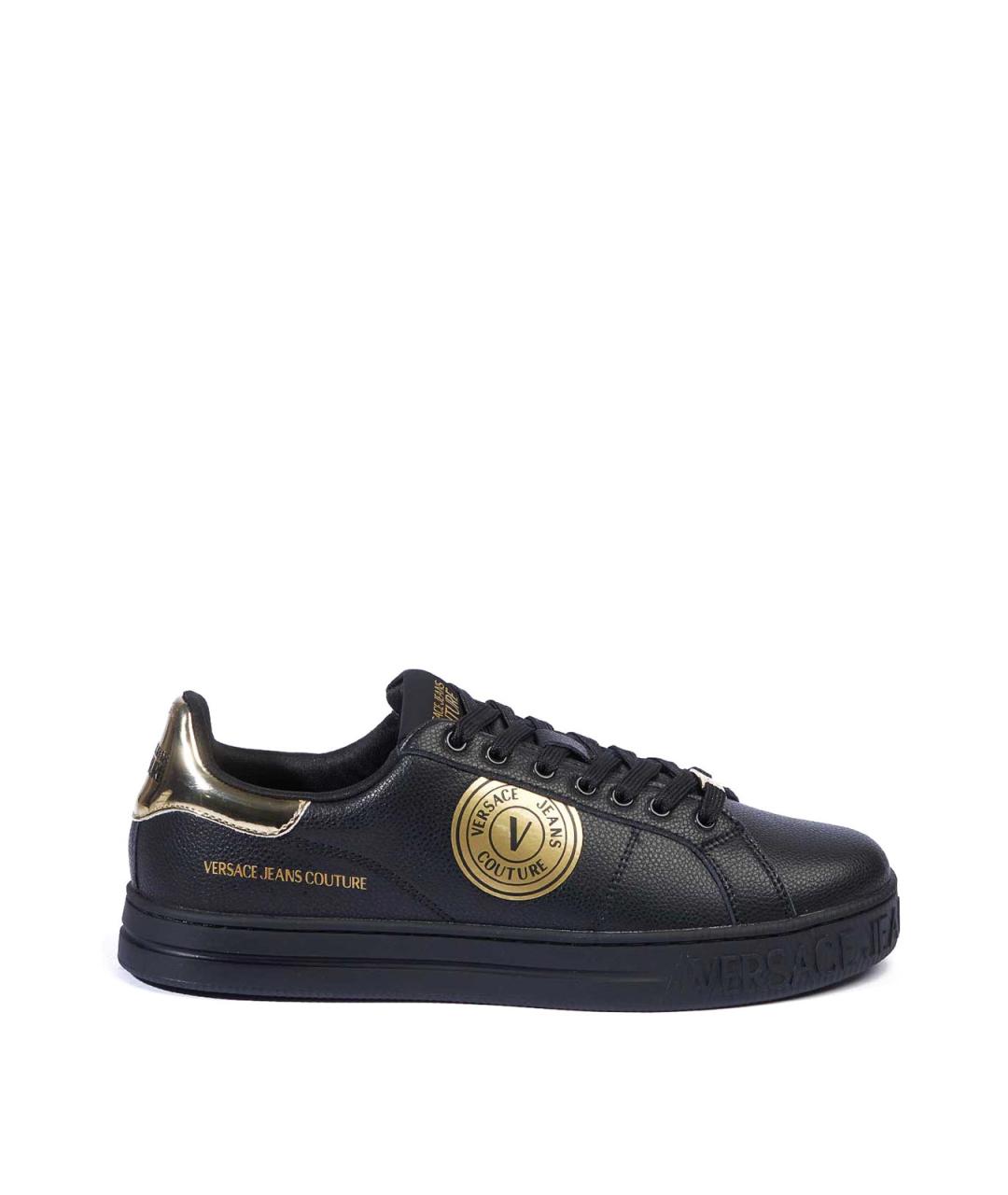 VERSACE JEANS COUTURE Черные кожаные низкие кроссовки / кеды, фото 1