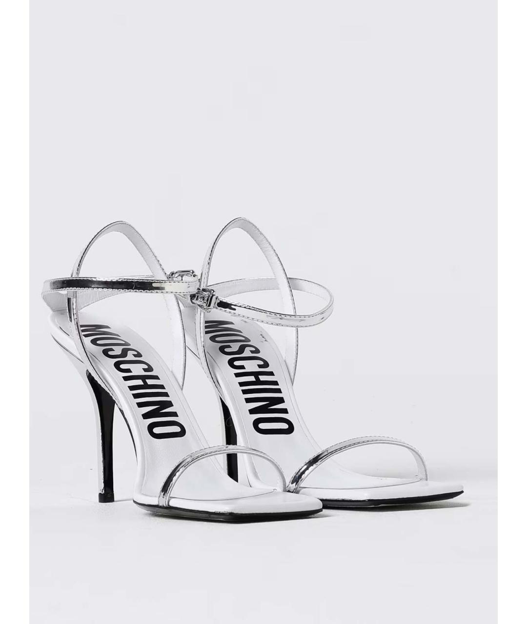 MOSCHINO Серебряные кожаные босоножки, фото 2