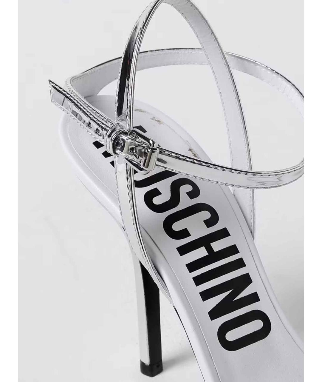 MOSCHINO Серебряные кожаные босоножки, фото 4