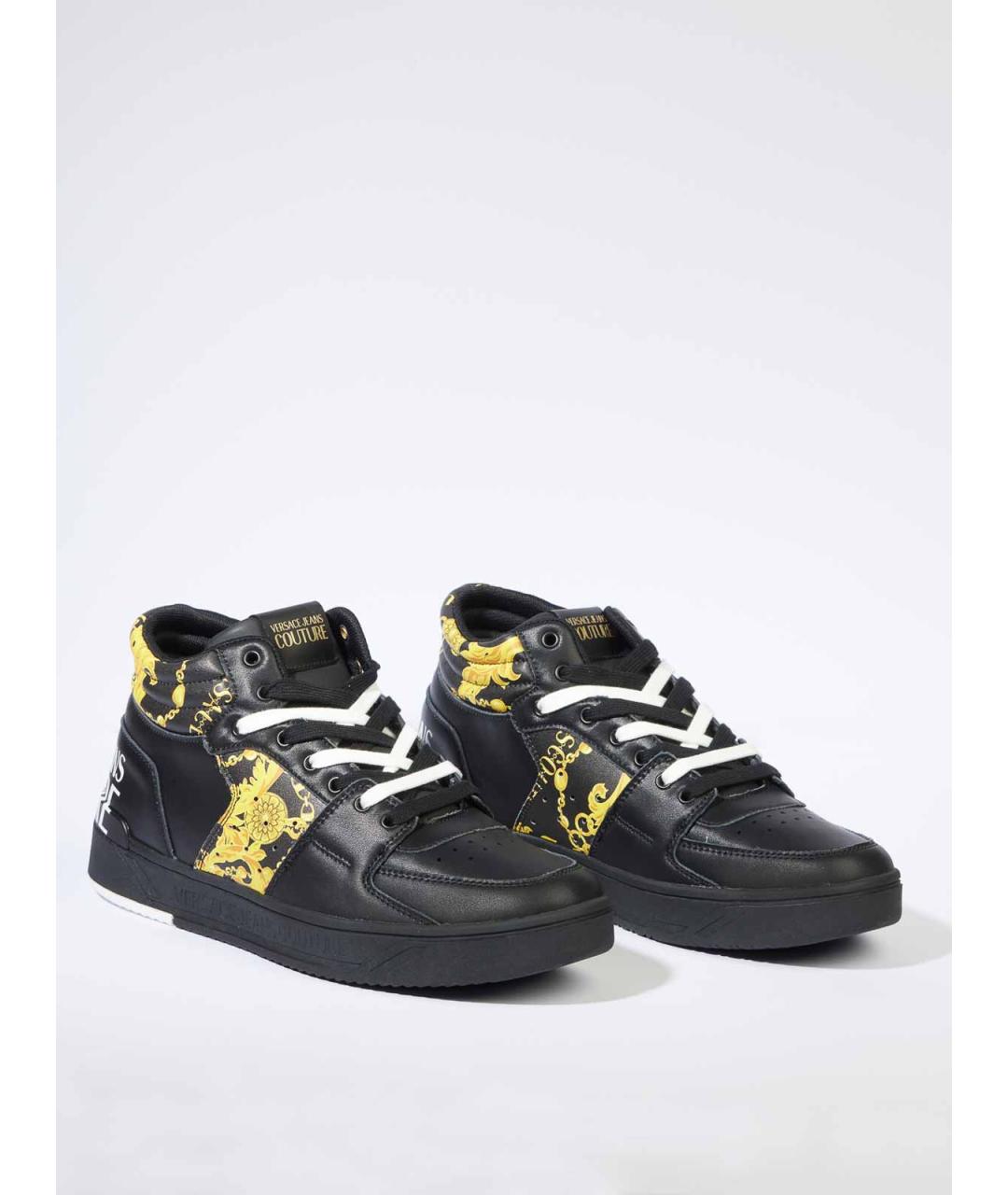VERSACE JEANS COUTURE Черные кожаные низкие кроссовки / кеды, фото 3