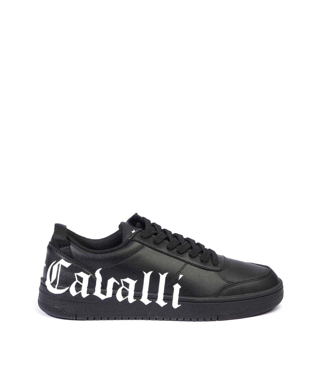 JUST CAVALLI Черные низкие кроссовки / кеды из искусственной кожи, фото 1