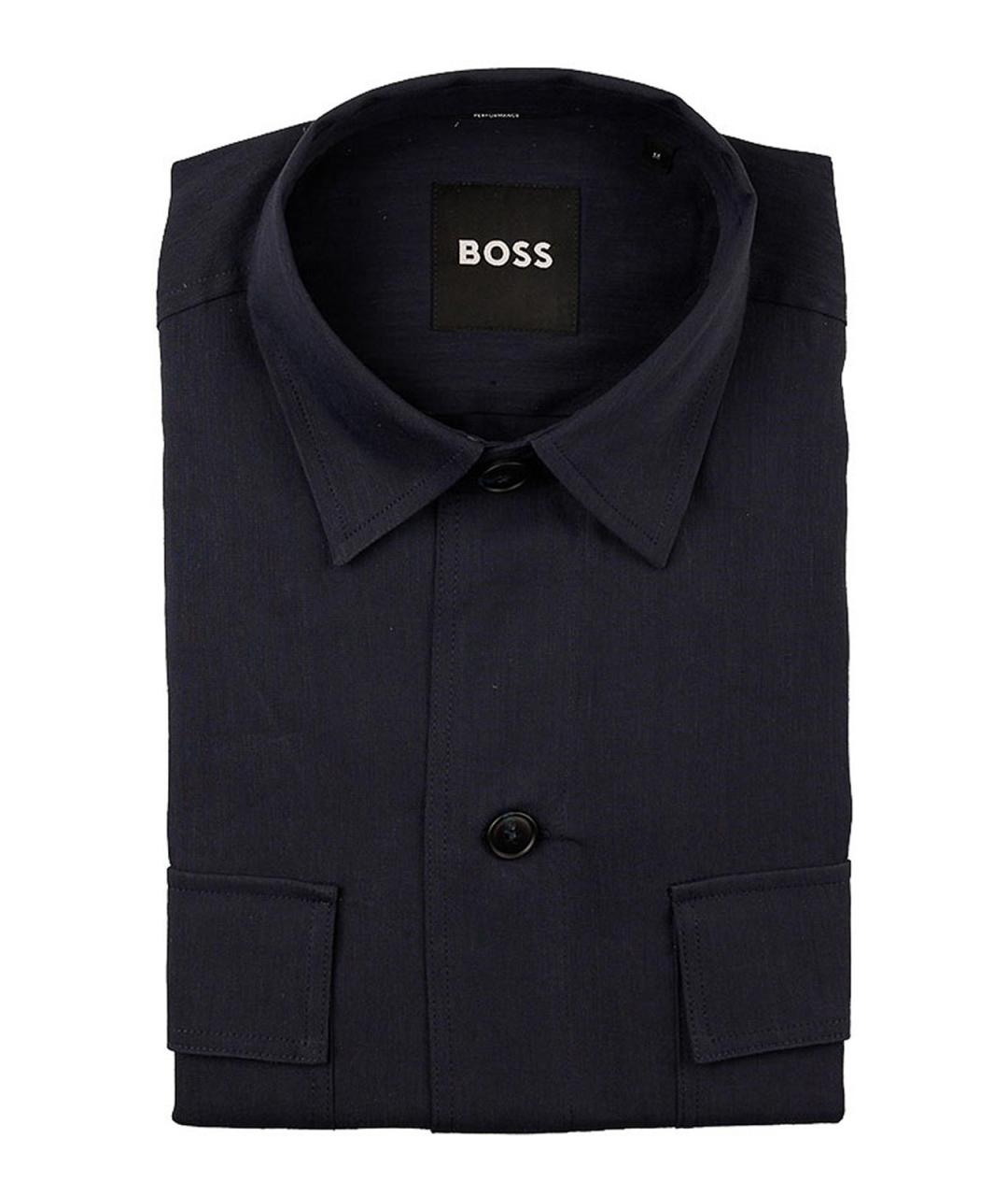 HUGO BOSS Синяя льняная классическая рубашка, фото 1