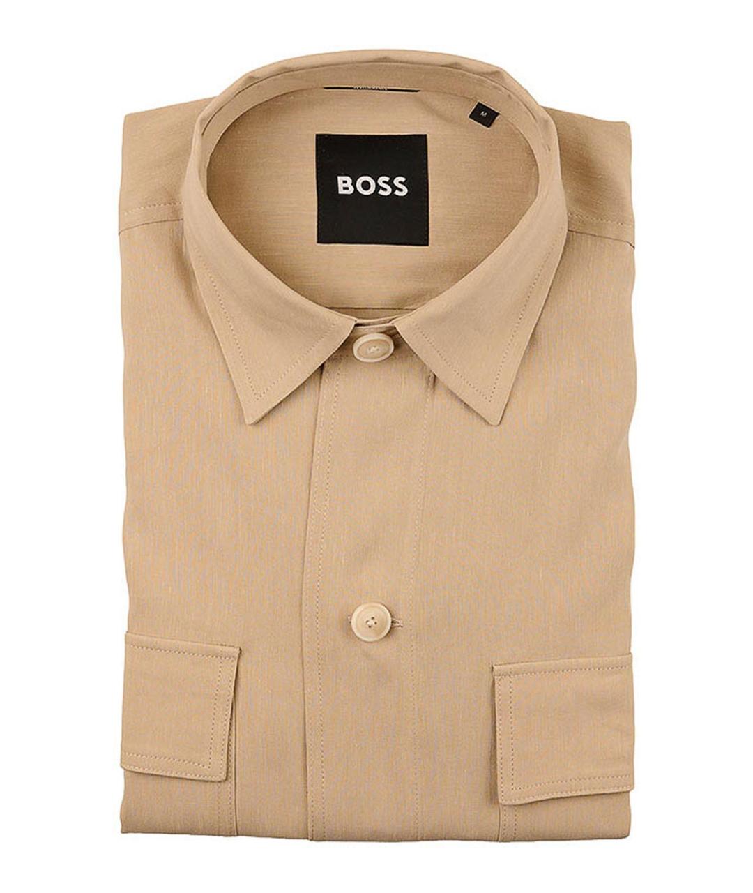 HUGO BOSS Коричневая льняная классическая рубашка, фото 1
