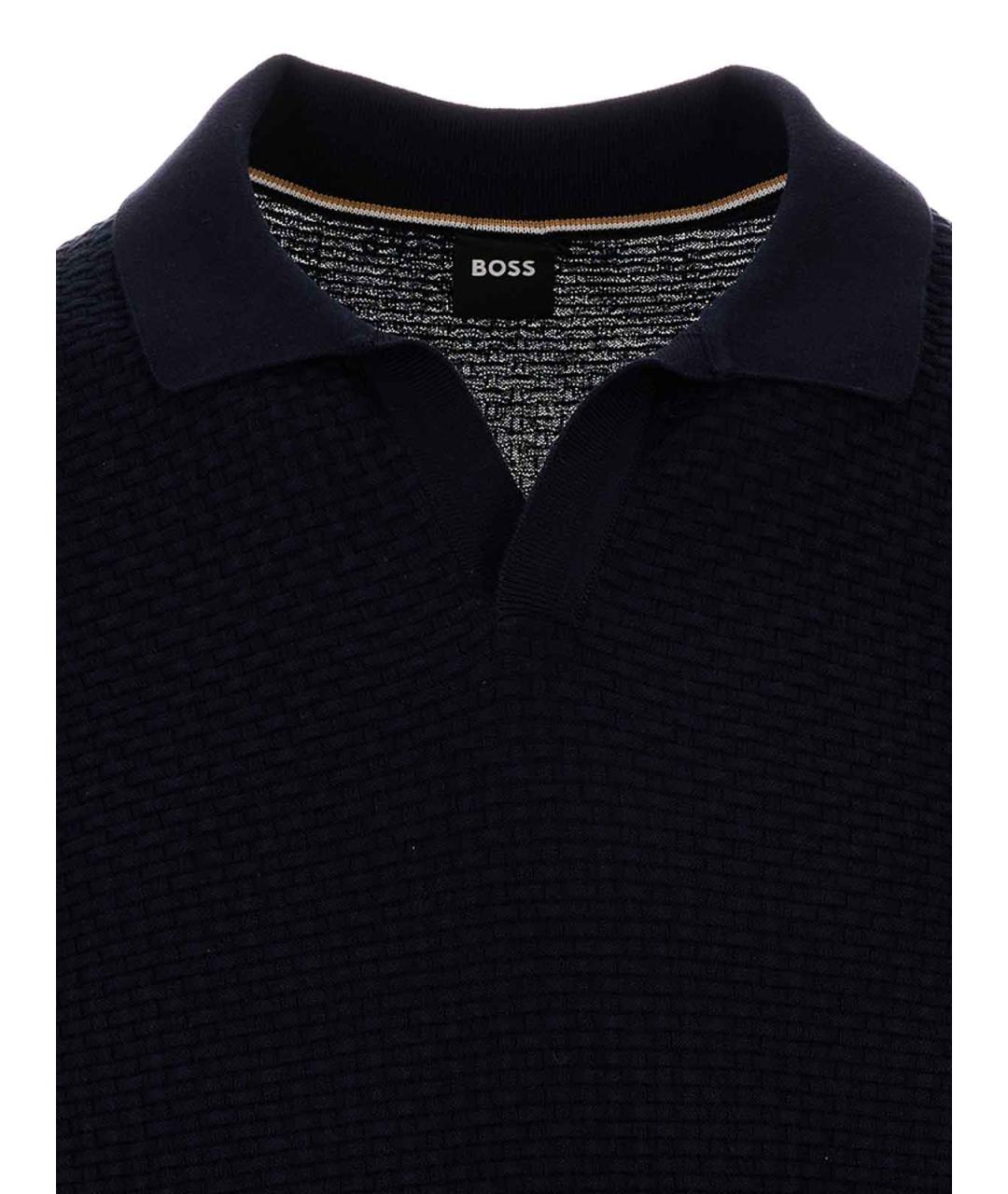HUGO BOSS Темно-синее хлопковое поло с коротким рукавом, фото 3