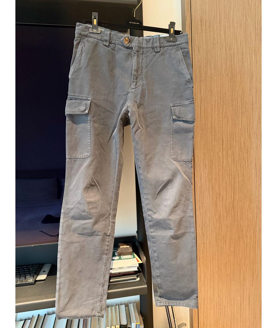 BRUNELLO CUCINELLI Антрацитовые хлопковые брюки чинос, фото 8