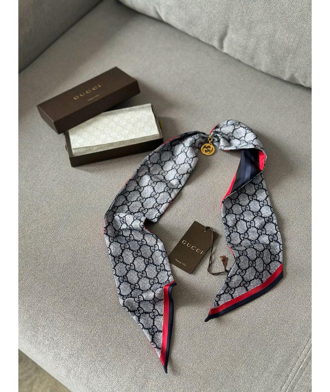 GUCCI Синий шелковый платок, фото 2