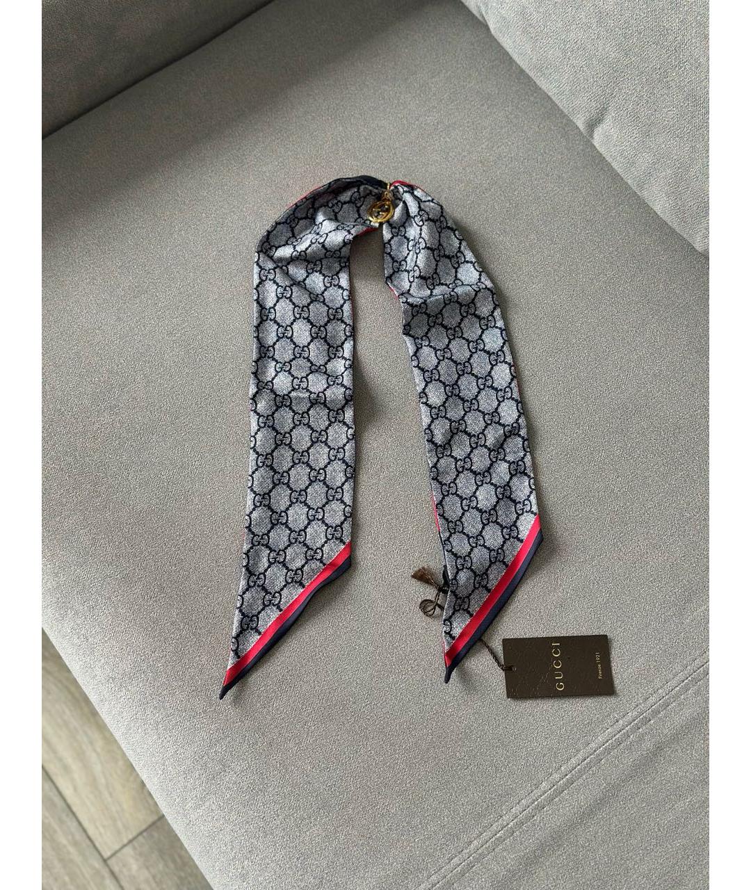 GUCCI Синий шелковый платок, фото 3