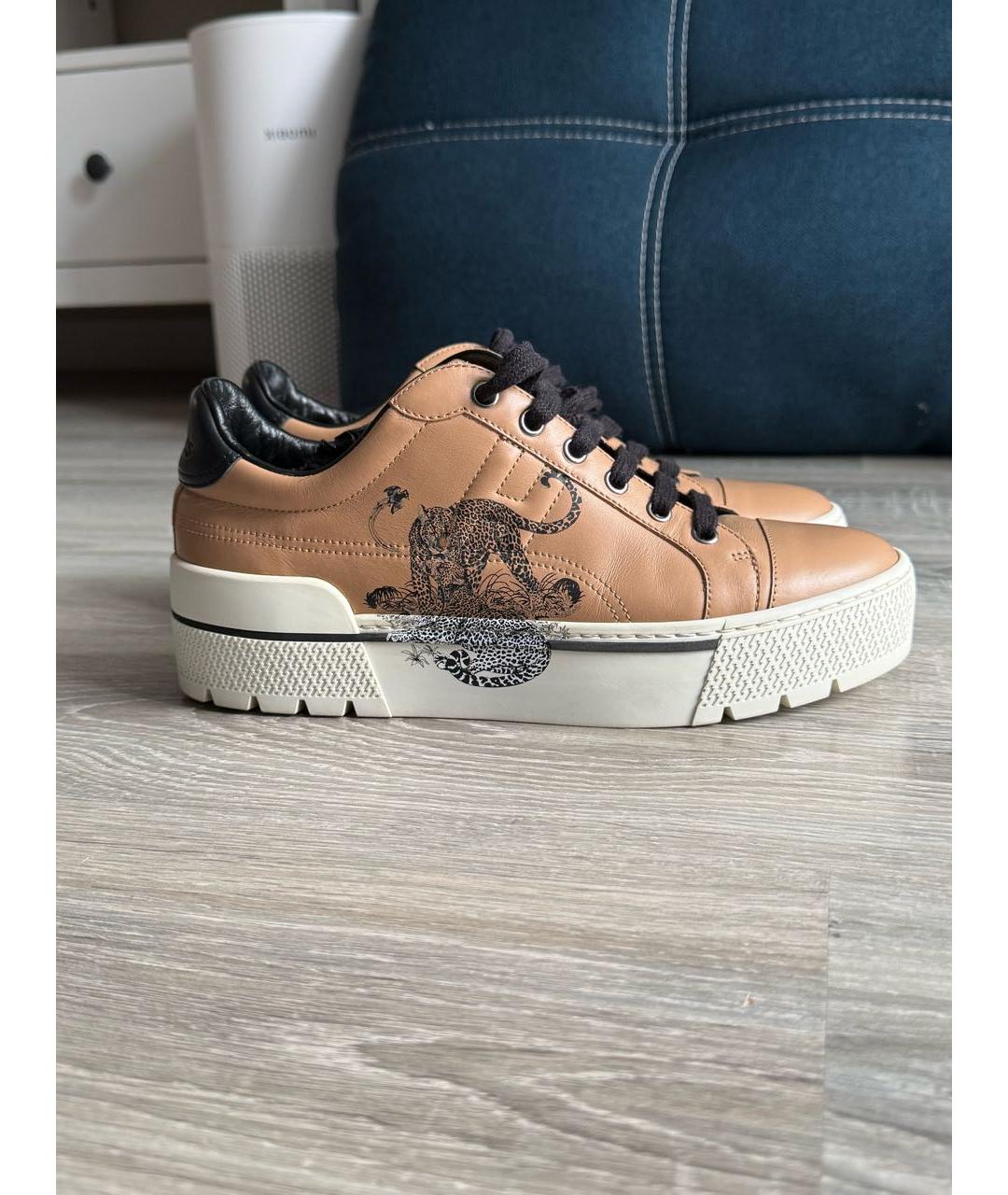 HERMES Коричневые кожаные кроссовки, фото 9