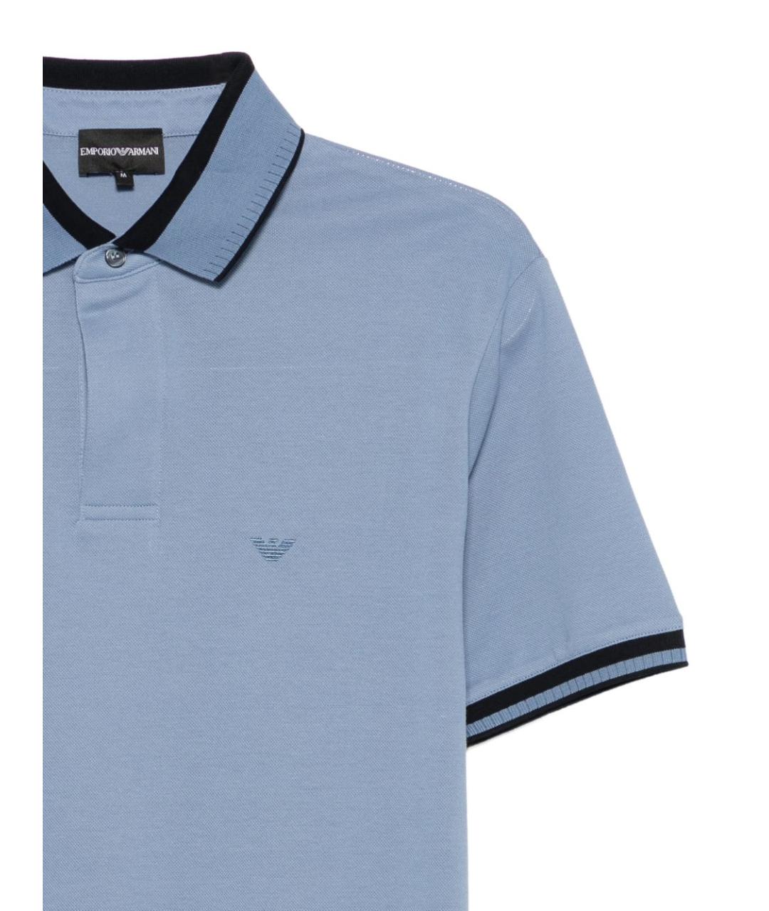 EMPORIO ARMANI Голубое хлопковое поло с коротким рукавом, фото 3