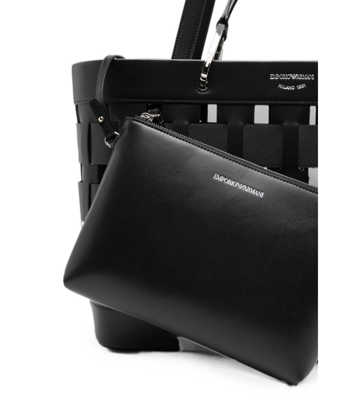 EMPORIO ARMANI Черная сумка тоут из искусственной кожи, фото 4