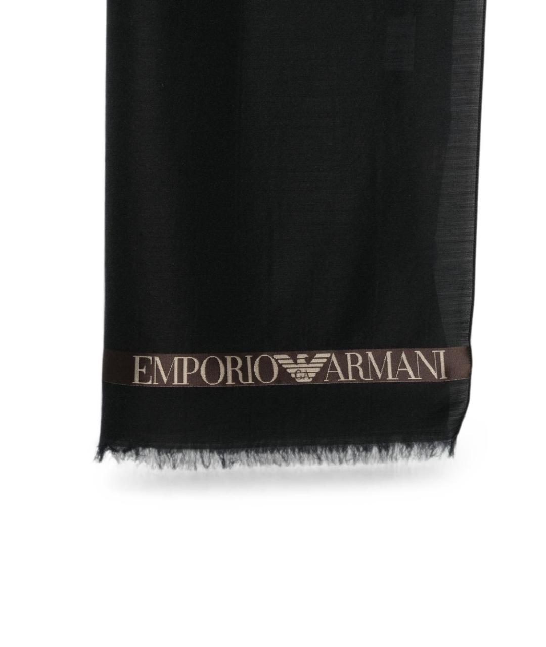 EMPORIO ARMANI Черный шерстяной шарф, фото 3