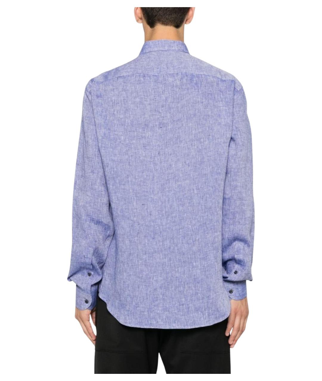 EMPORIO ARMANI Голубая льняная классическая рубашка, фото 3