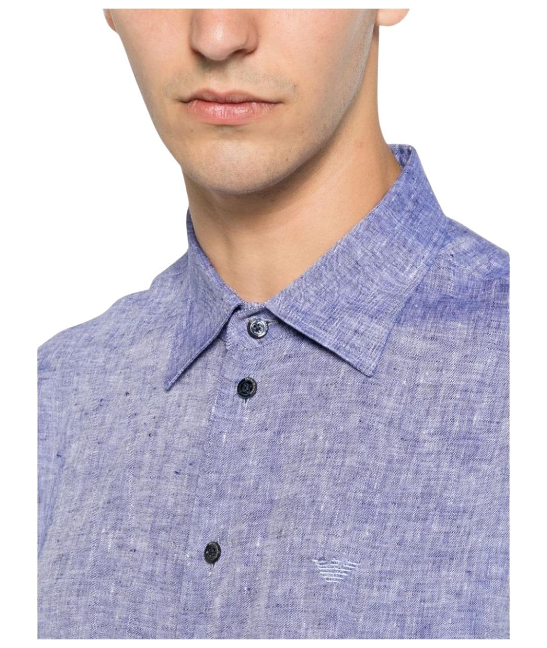 EMPORIO ARMANI Голубая льняная классическая рубашка, фото 2