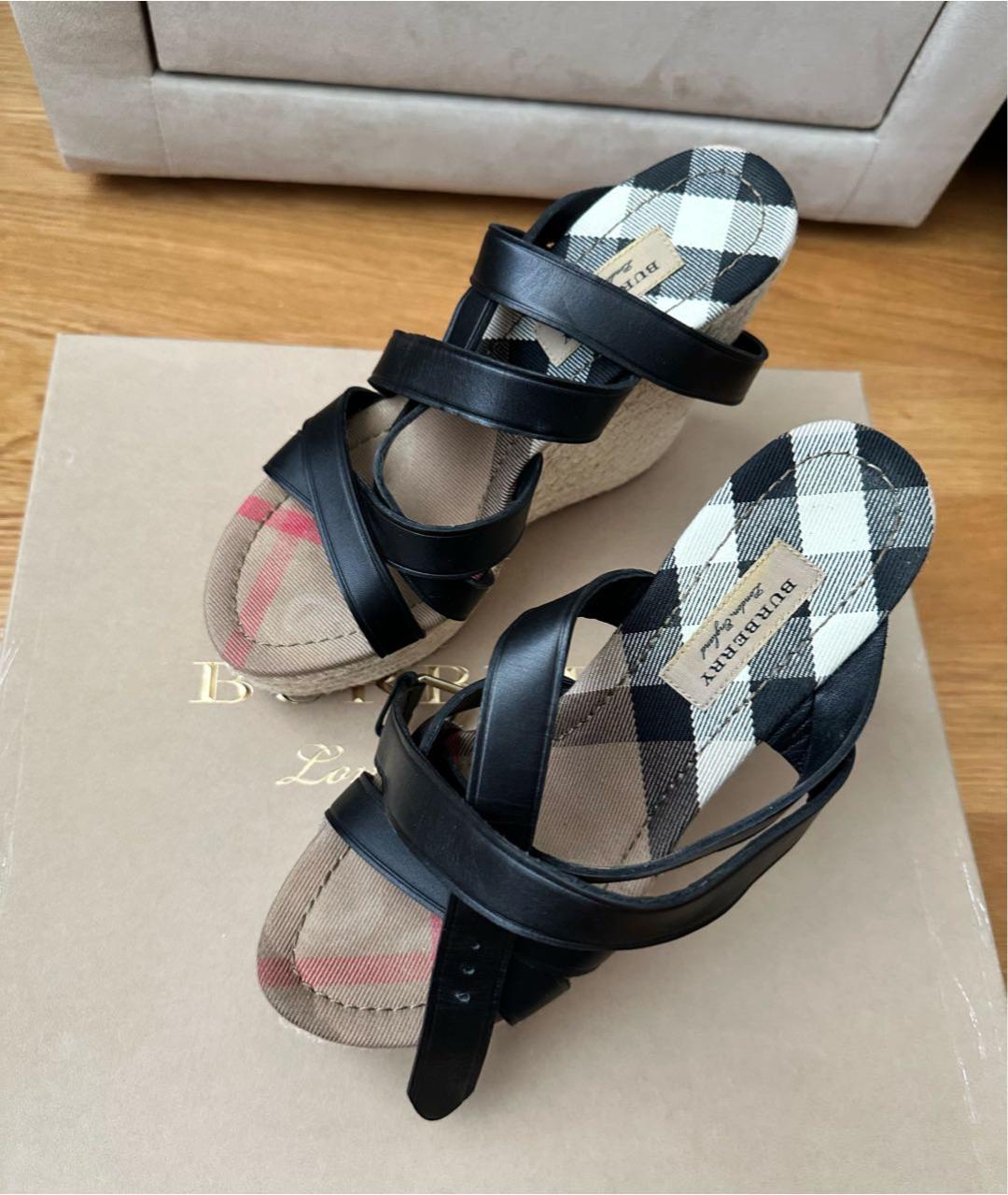 BURBERRY Черные кожаные босоножки, фото 2