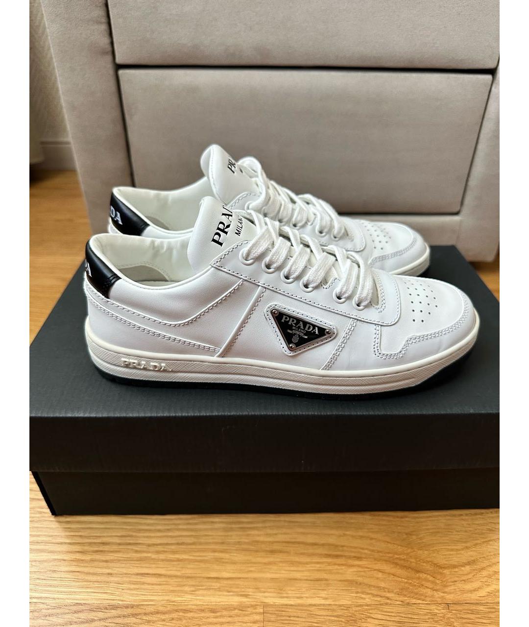 PRADA Белые кожаные кеды, фото 7