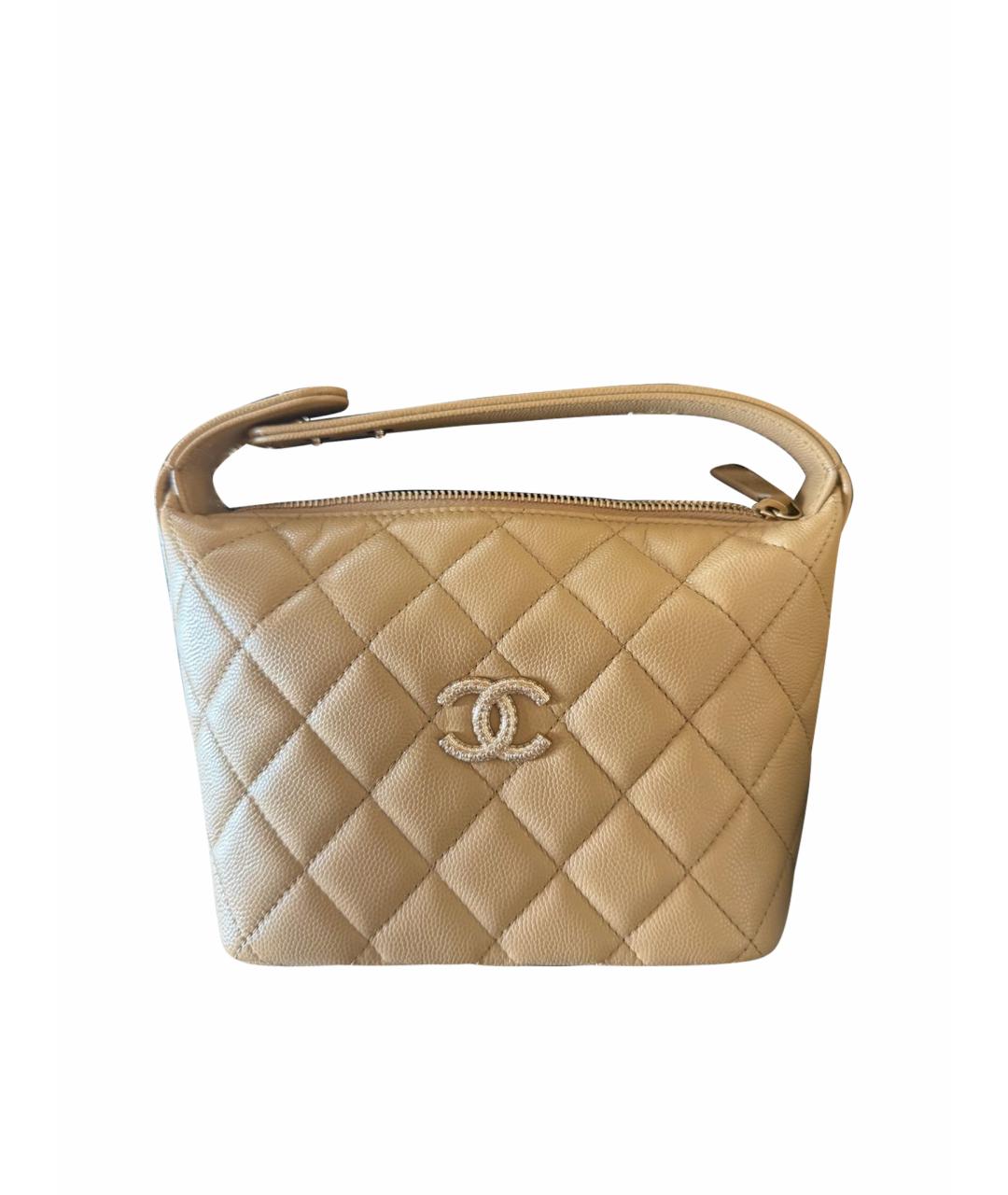 CHANEL Бежевая кожаная сумка с короткими ручками, фото 1