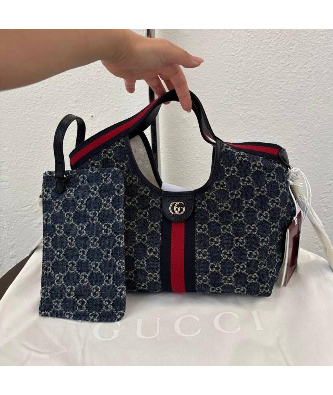 GUCCI Темно-синяя деним сумка тоут, фото 7