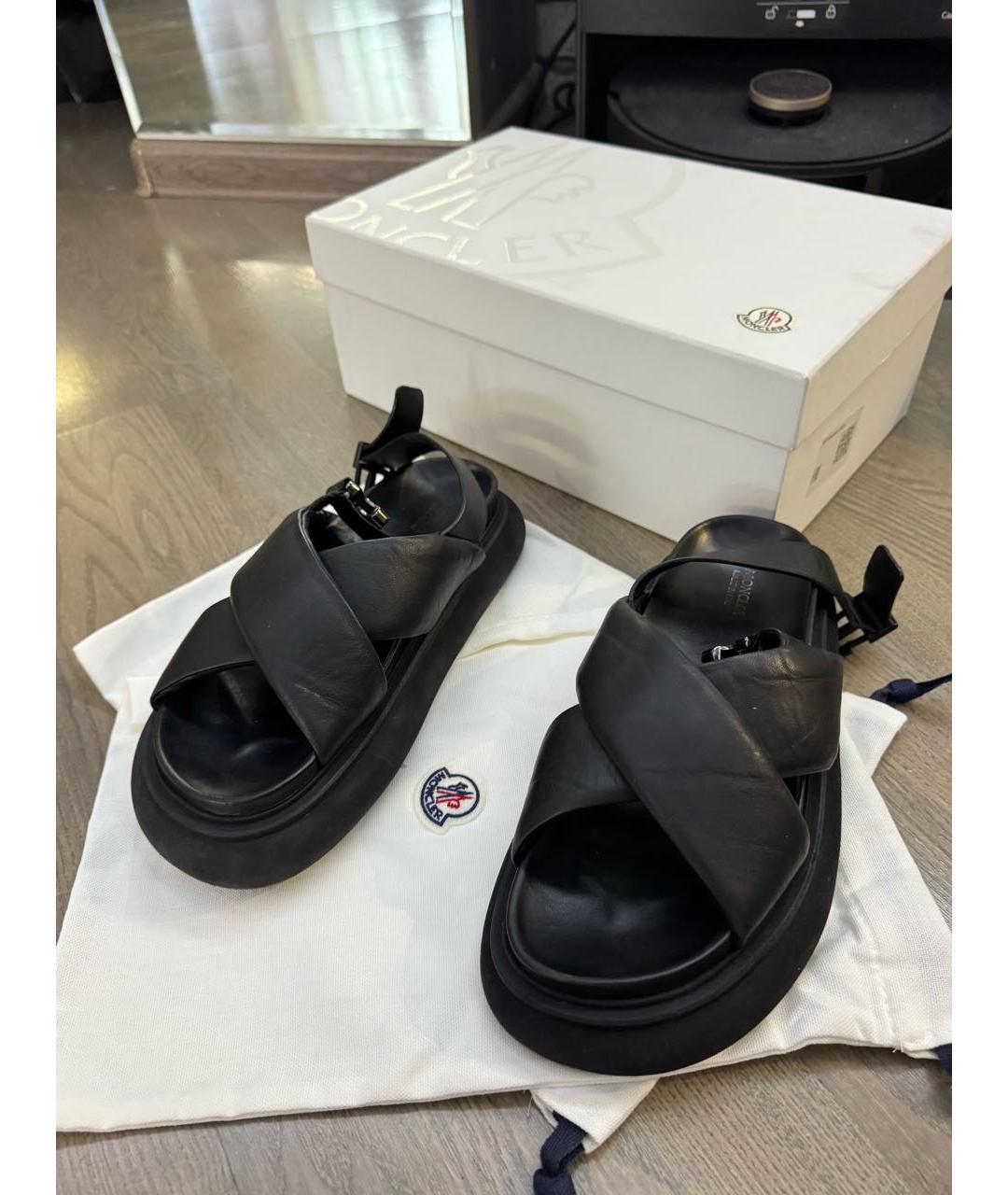 MONCLER Черные кожаные сандалии, фото 6