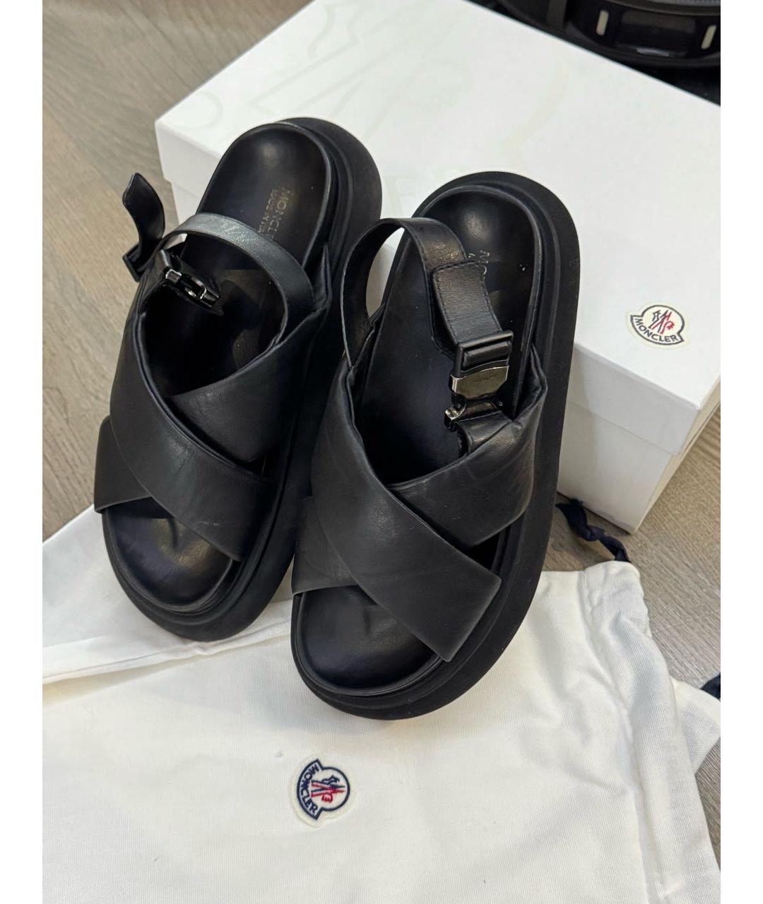 MONCLER Черные кожаные сандалии, фото 7