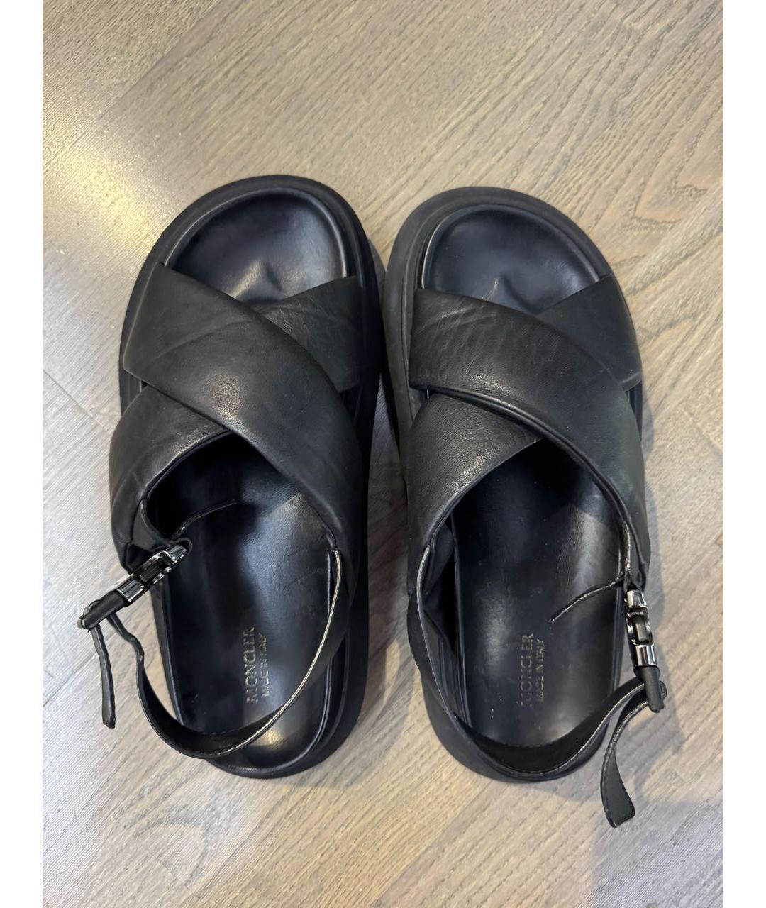 MONCLER Черные кожаные сандалии, фото 2