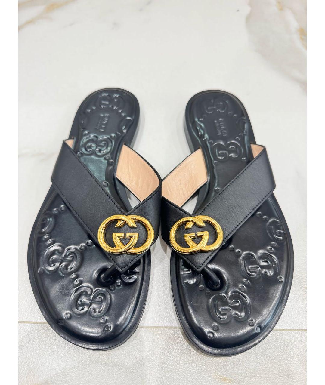 GUCCI Черные кожаные шлепанцы, фото 2