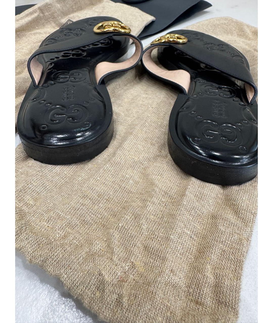 GUCCI Черные кожаные шлепанцы, фото 4