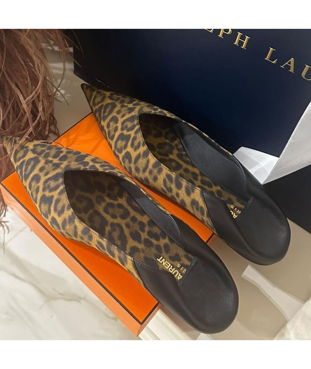 SAINT LAURENT Коричневые кожаные балетки, фото 8